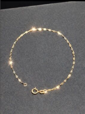 14k Solid Gold Mirror Link Bracelet 7 inch 1.3mm Diamond Cut Real Gold